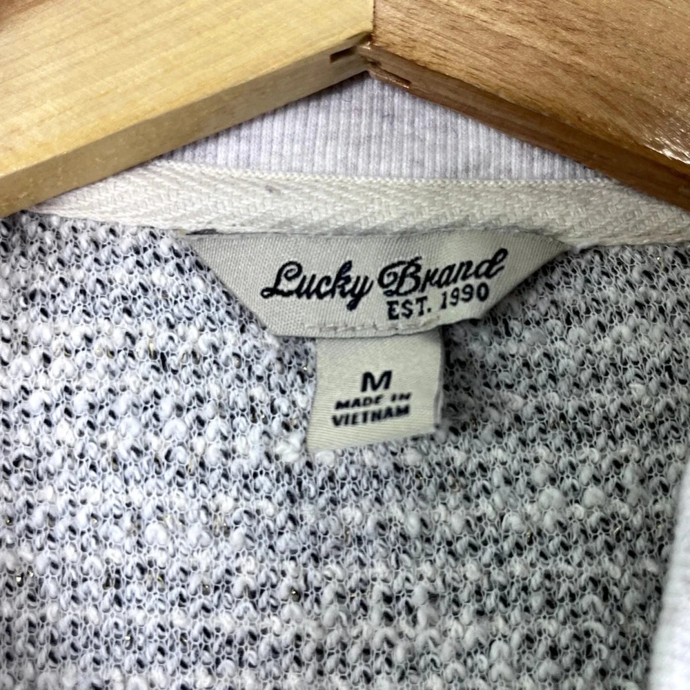 Women's Gray and White Lucky Brand Zip Sweater M